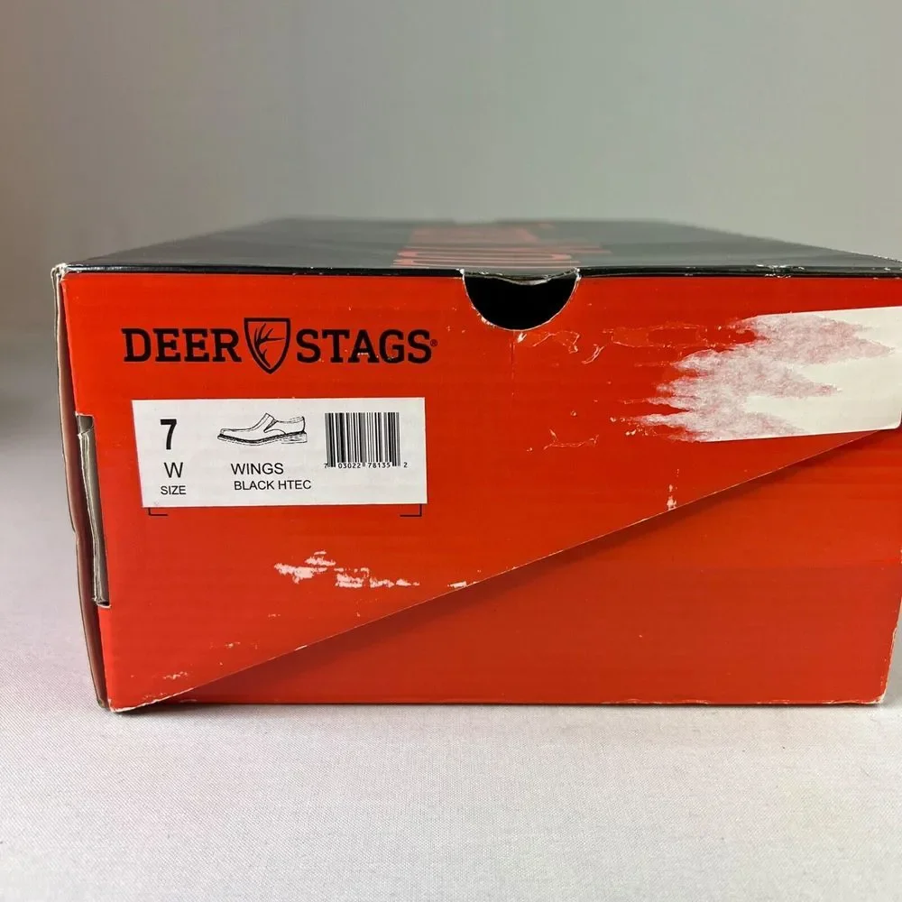 Deer Stags Mens Sz 7W Black‎ Wings Htech Formal Dress Shoes Square Toe